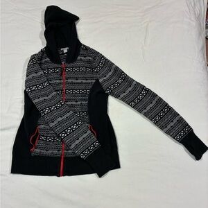 SKYR Large L Fair Isle Full Zip Hoodie Sweater Red Zipper Thumbholes Nordic‎